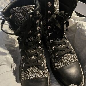 Kurt Geiger Tweed Shore Cap Toe Combat Boots Sz 38.5/8